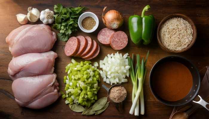 Ingredients for Chicken and Sausage Gumbo