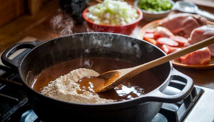 Making the Roux for Chicken and Sausage Gumbo